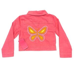 Vince Camuto Girls Denim Jacket Pink Butterfly Embroidered Size 4 NWT